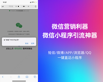 一键跳转微信小程序/一键直接跳转到微信小程序/微信小程序引流推广/微博短信APP浏览器 - PHP