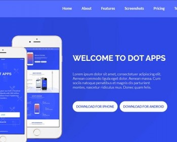 英文版蓝色app宣传介绍页面模板是一款单页滚动APP手机软件官方网站模板 - HTML / 前端静态