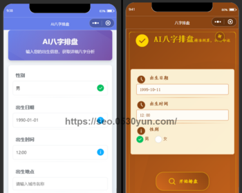 ai八字排盘命理抖音快手微信小程序看广告流量主开源 - ThinkPHP