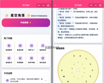 AI星盘星座运势分析解读流量主广告小程序完整源码含DeepSeek AI接口 - 小程序 / uni-app