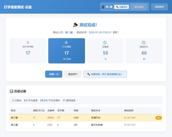 在线打字测速考核系统企业/教育多用户+防作弊+数据管理+一键部署 - PHP