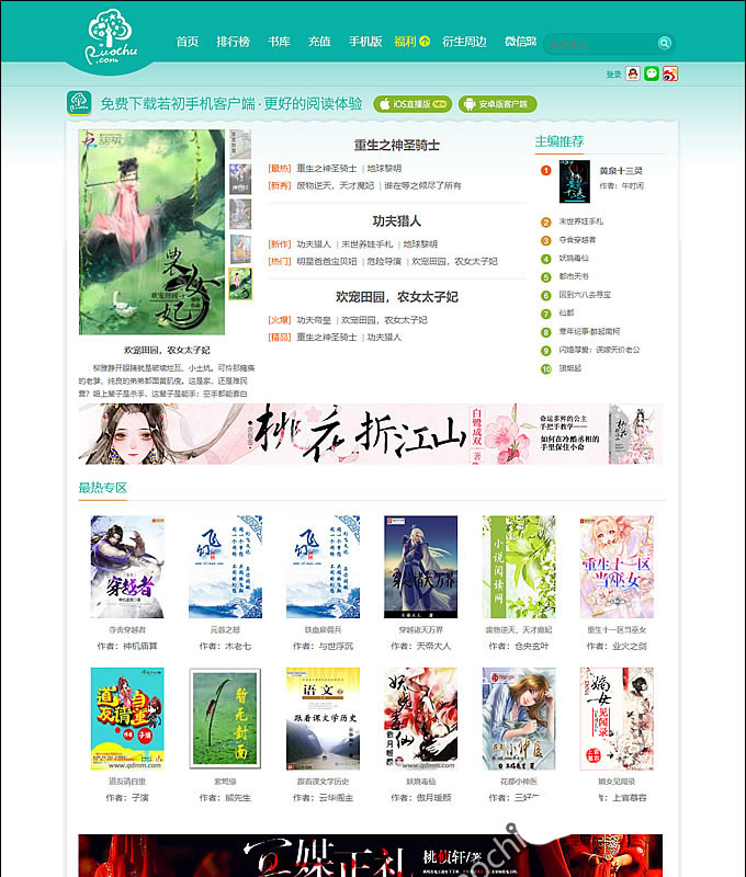 仿《若初文学网》原创小说网站系统源码,杰奇小说专题