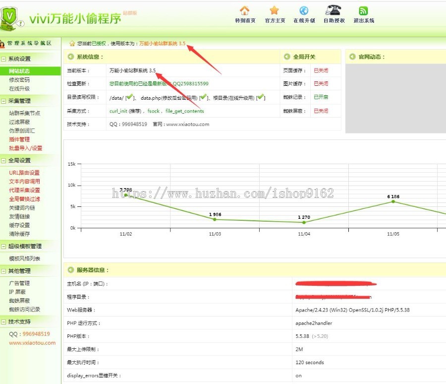 VIVI小偷3.5/3.4站群版V3.5/3.4泛站群版无域名限制2019站群蜘蛛池引流SEO推