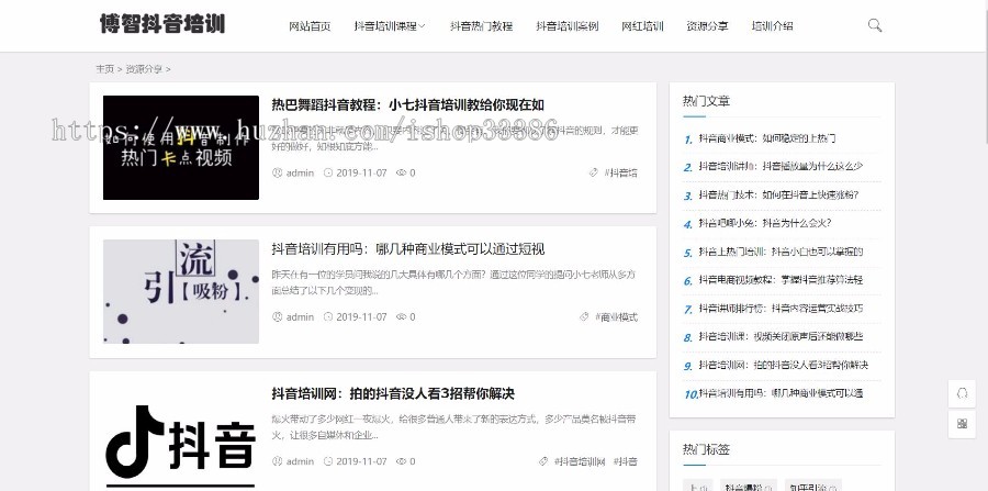 排版大气 抖音运营培训网站源码 文章资讯新闻博客 自适应手机端