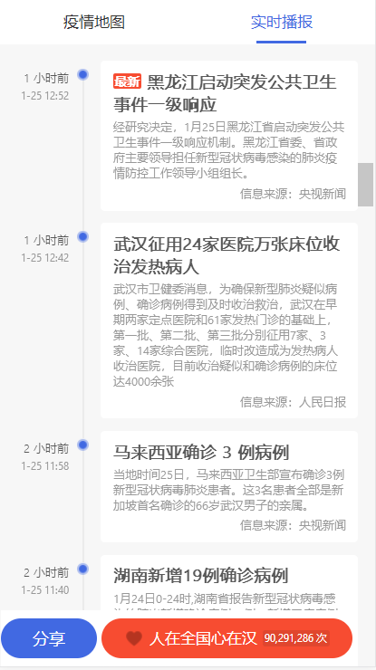 (好评免费送)可以放在网站方便大家查看全国新型冠状病毒肺炎疫情实时图HTML源码