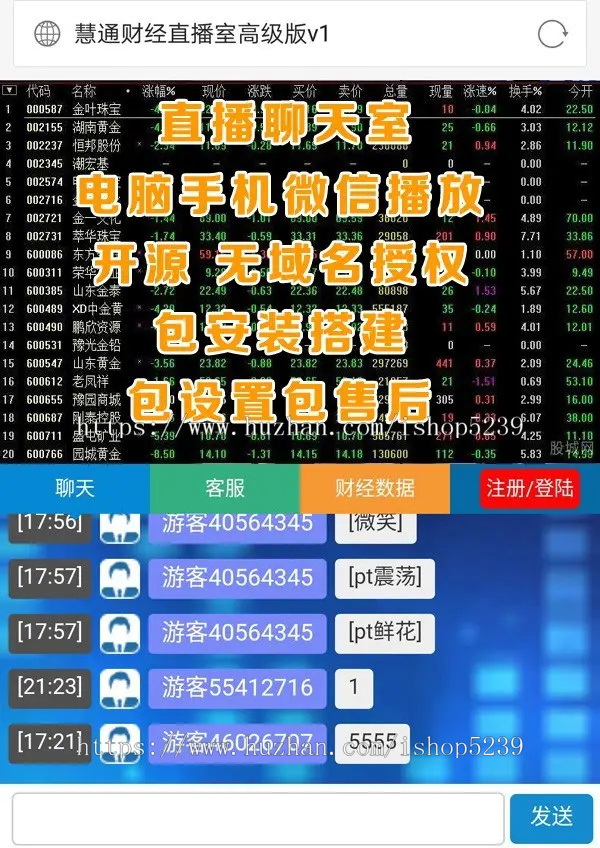网络直播聊天室源码+手机版+APP,财经直播聊天室系统