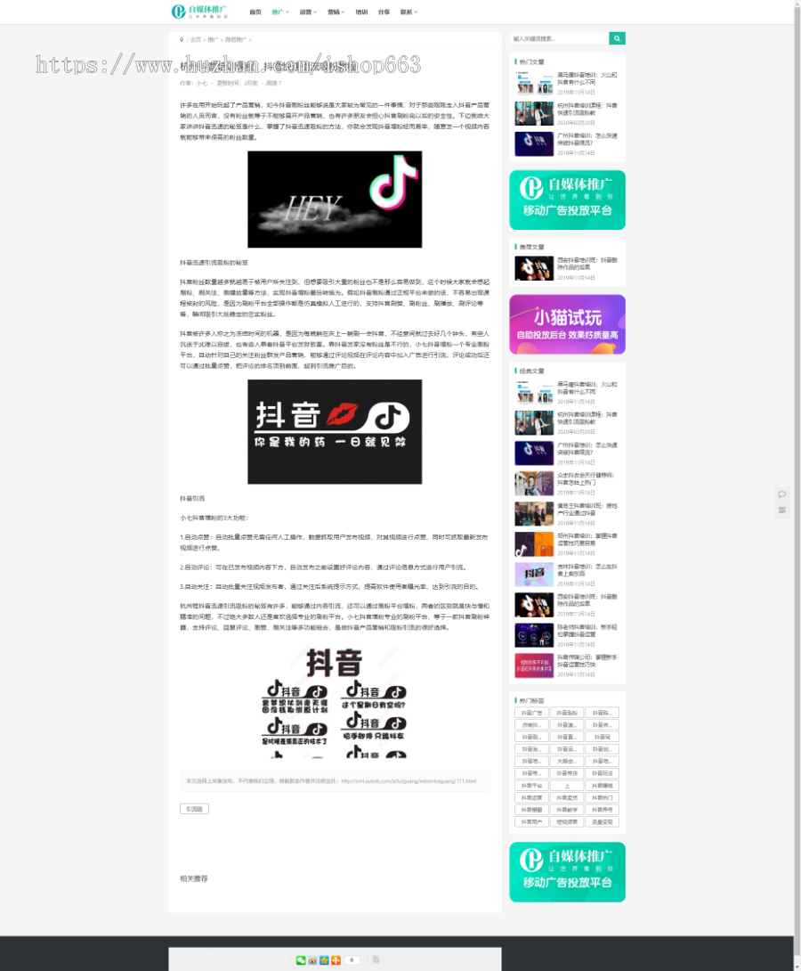 简单干净的自媒体推广平台抖音快手运营 营销教育培训收费平台带手机版wap适合SEO优化