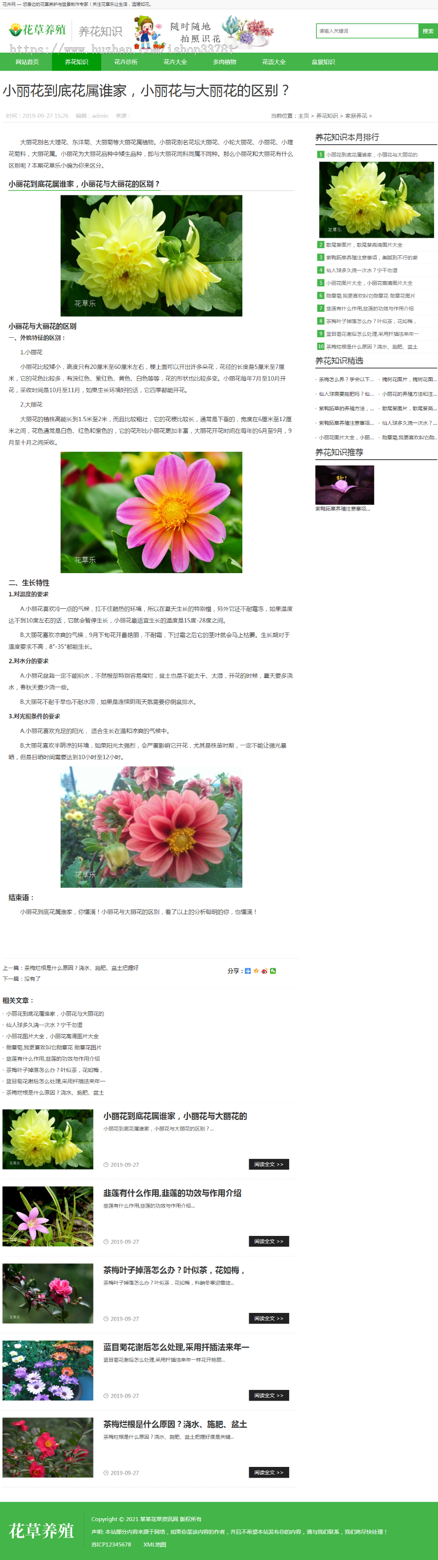 (带手机版数据同步)花卉养殖新闻资讯类织梦模板 绿色花草植物网站模板