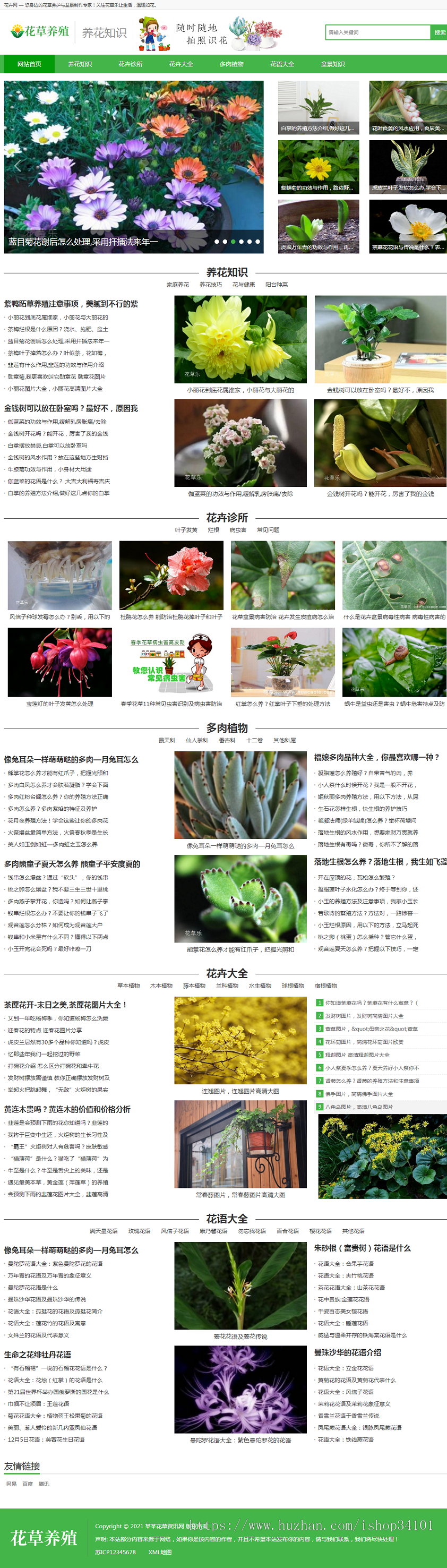 (带手机版数据同步)花卉养殖新闻资讯类织梦模板 绿色花草植物网站模板