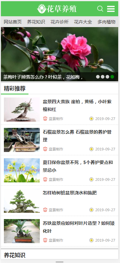 (带手机版数据同步)花卉养殖新闻资讯类织梦模板 绿色花草植物网站模板