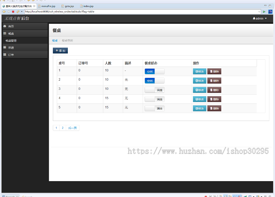 基于jsp+mysql+Spring+hibernate+Struts 2的SSH餐厅点餐管理系统