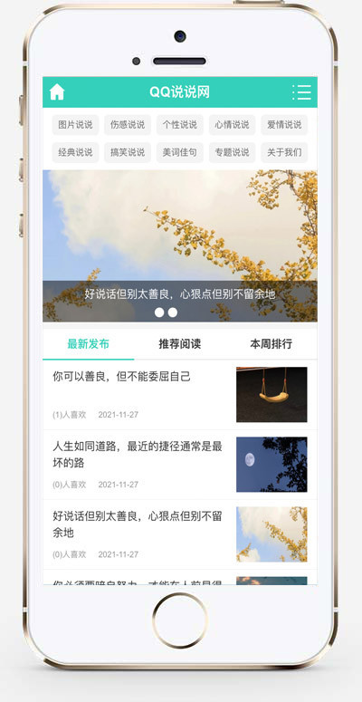 推荐(带手机端)绿色QQ日志空间说说网站模板 文章博客美文网站源码