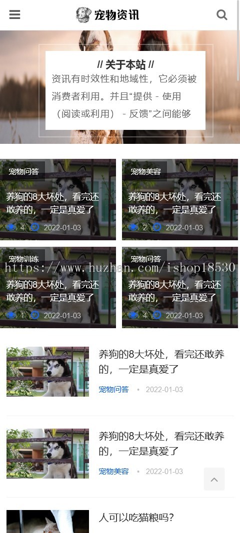 响应式宠物资讯类pbootcms网站模板（自适应手机端）宠物博客经验网站源码下载