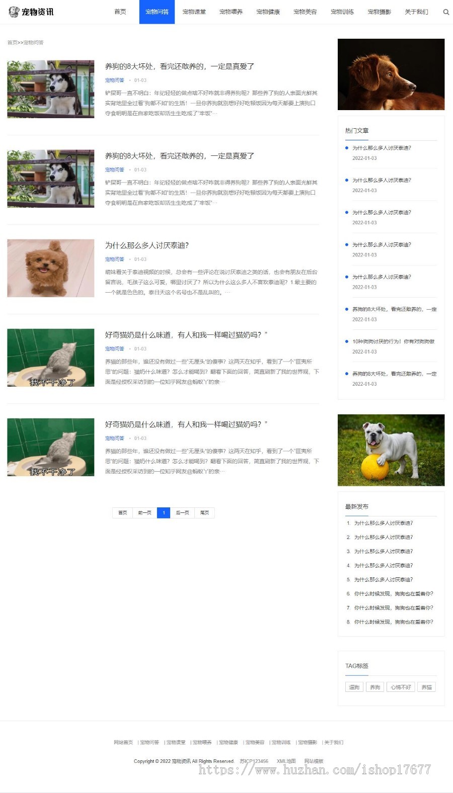 (自适应手机端)响应式宠物资讯类网站源码/宠物博客经验pbootcms网站模板