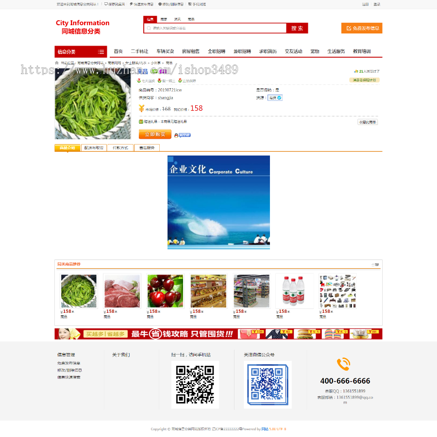 分类信息网站模板带演示数据,办理ICP电信增值许可证专用模板,本地生活信息网带手机版