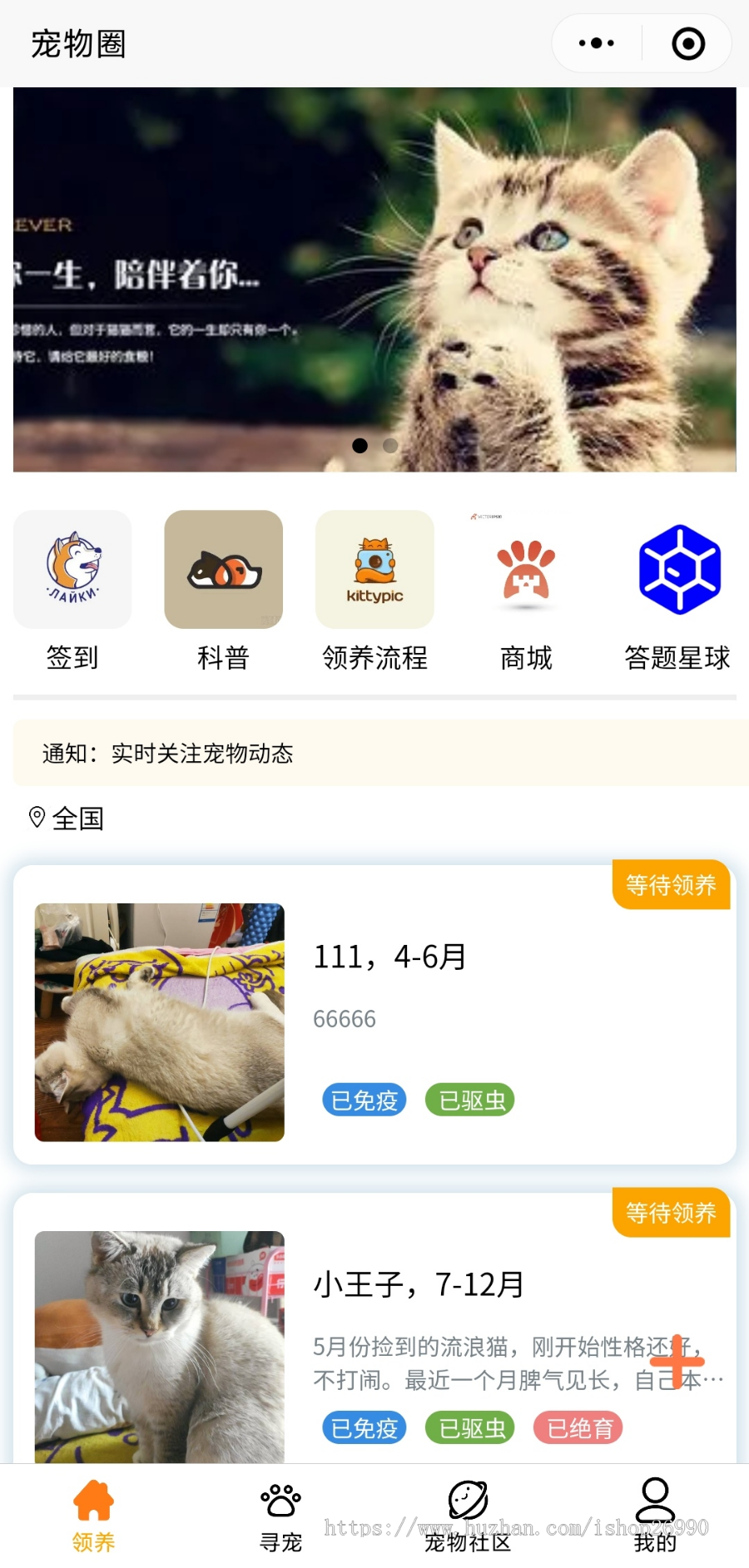 宠物社区小程序|宠物领养|宠物走失|寻宠信息