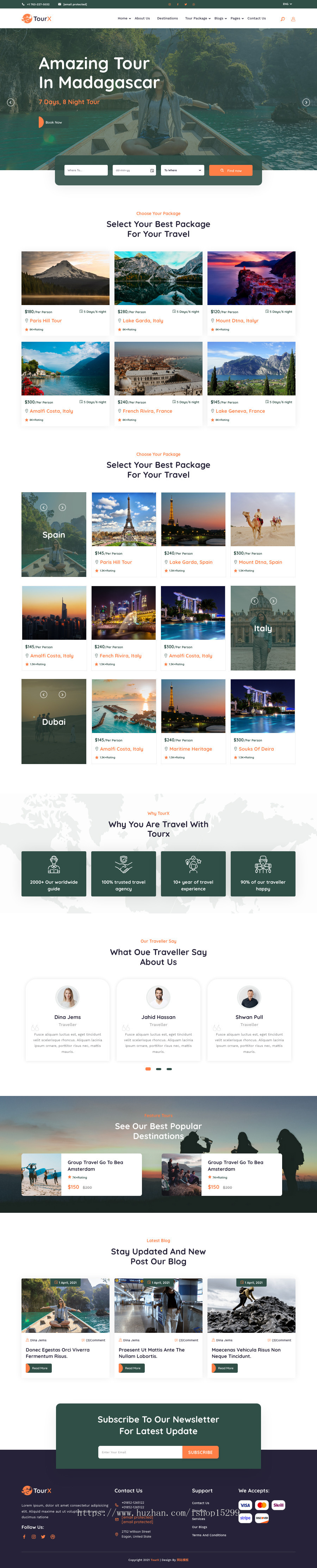 推荐 (自适应手机端)旅游套餐纯静态网站模板 HTML5旅游服务网站源码