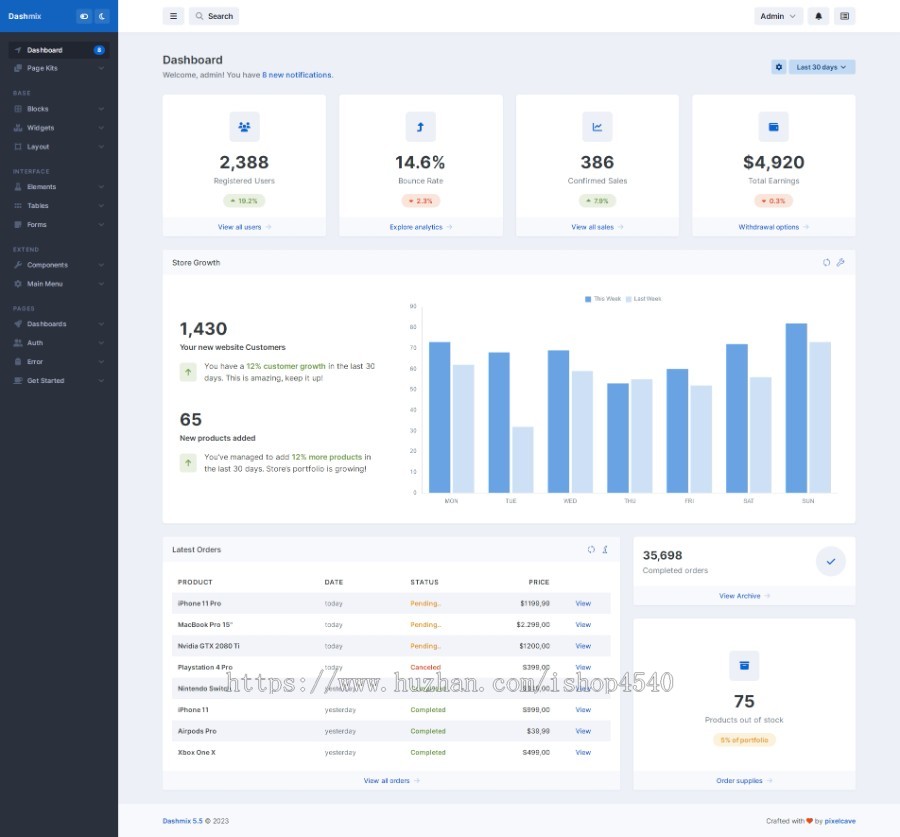 Bootstrap5 html后台管理面板前端主题UI框架