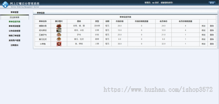 Java项目源码网上订餐管理系统技术介绍Java、mysql数据库