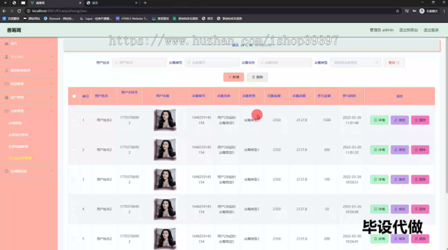 毕设springboot202善筹网(众筹)前后台实现设计毕业设计