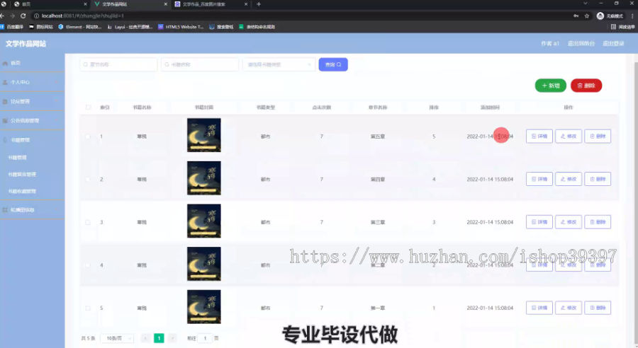 毕设ssm450中国文学作品网站+vue毕业设计