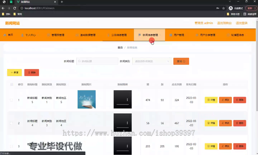 毕设ssm557基于vue搭建的新闻网站+vue毕业设计