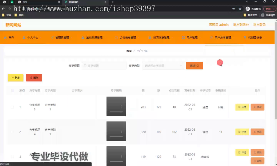 毕设ssm557基于vue搭建的新闻网站+vue毕业设计