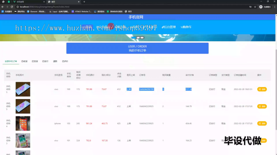 毕设ssm551基于vue框架和elementui组件的手机官网+vue毕业设计