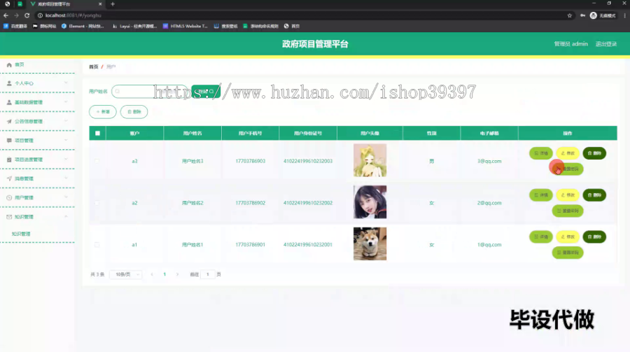 毕设ssm635政府项目管理平台+vue毕业设计