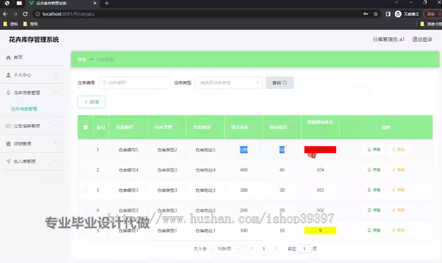 毕设ssm722花卉库存管理系统+vue毕业设计