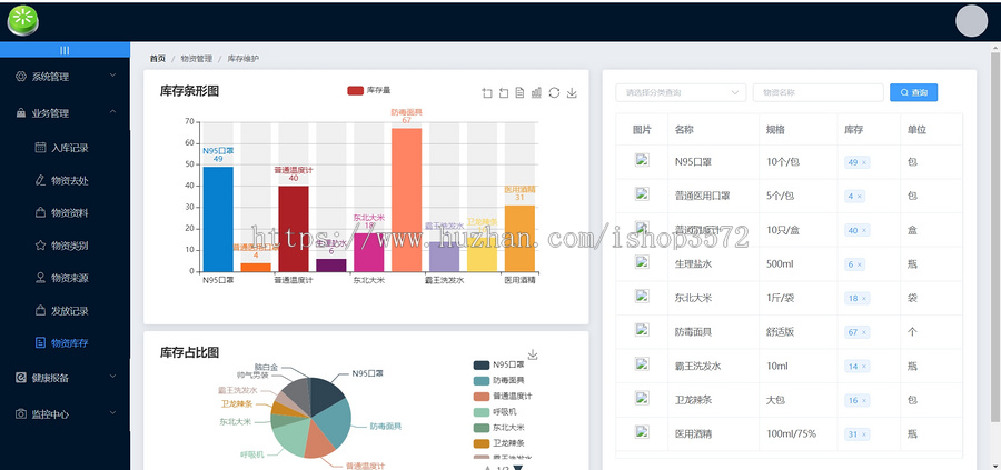 springboot+vue前后端分离的物资管理系统。系统功能齐全!