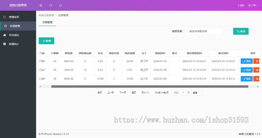 门店销售日报管理系统,任务完成汇报报告提交,统计任务跟踪,php源码