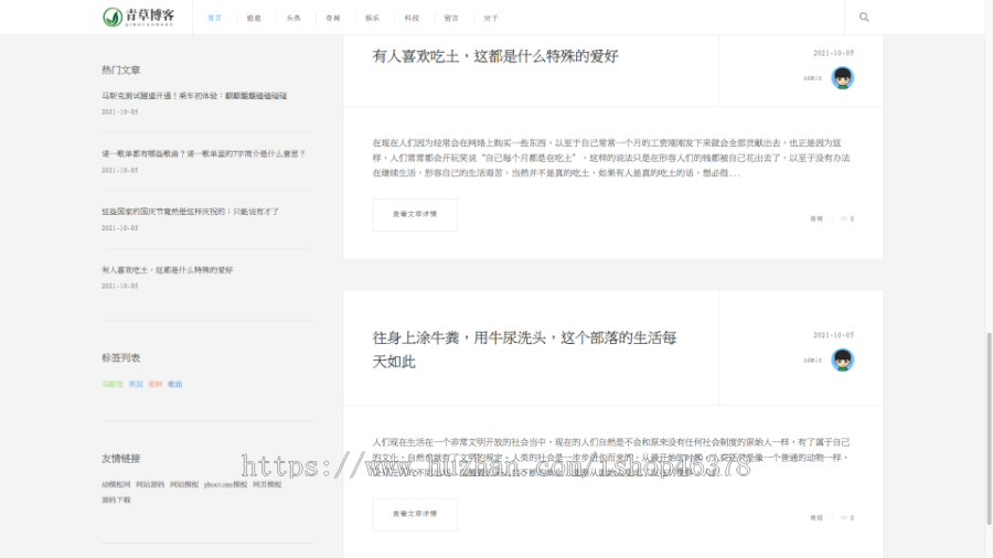 (自适应手机版)响应式极简个人博客自媒体类pbootcms模板 文章博客类网站源码下载