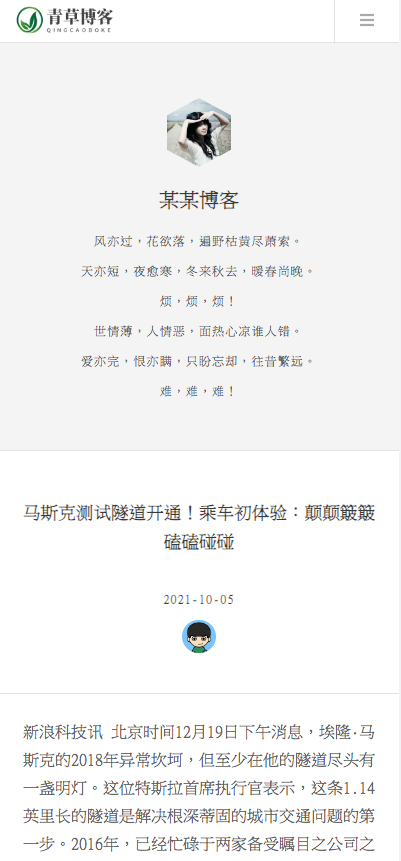 (自适应手机版)响应式极简个人博客自媒体类pbootcms模板 文章博客类网站源码下载