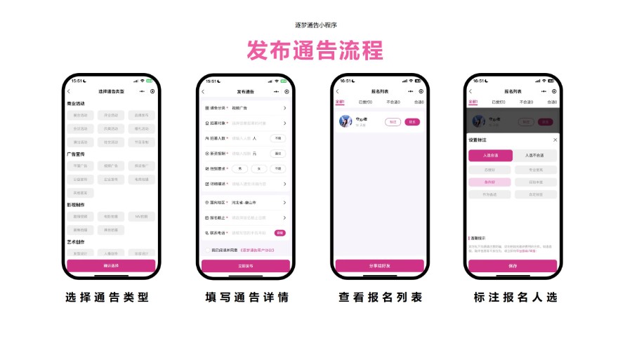 活动演艺行业发布通告招聘演员模特礼仪等行业人才,演艺人才展示平台小程序 原生开发