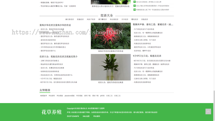 （PC+WAP）花卉养殖新闻资讯类pbootcms模板 绿色花草植物网站源码下载