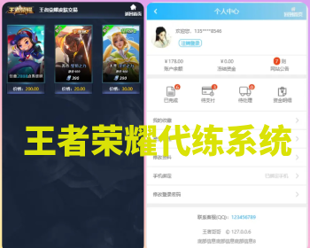 王者荣耀代练/账号交易/皮肤交易/系统源码