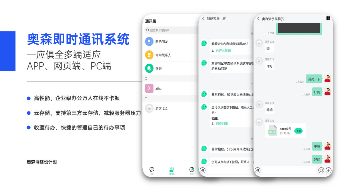企业IM即时通讯聊天群聊私聊在线客服商务办公消息推送即时通信多端同步语音视频聊天室