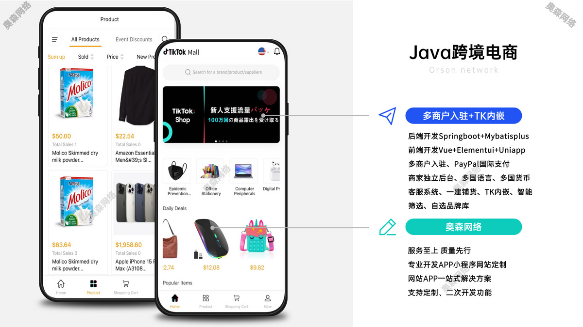 运营版Java多语言多商户跨境电商外贸商城支持TikTokshop内嵌商城|商家入驻一键铺货