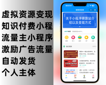 虚拟资源变现小程序/知识付费小程序/流量主小程序/激励广告流量主小程序/自动发货