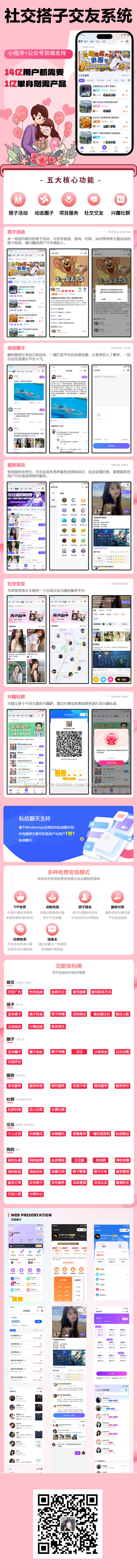 搭子社交交友系统兴趣圈子组队游戏活动社群营销分销推广在线聊天信息发布H5小程序