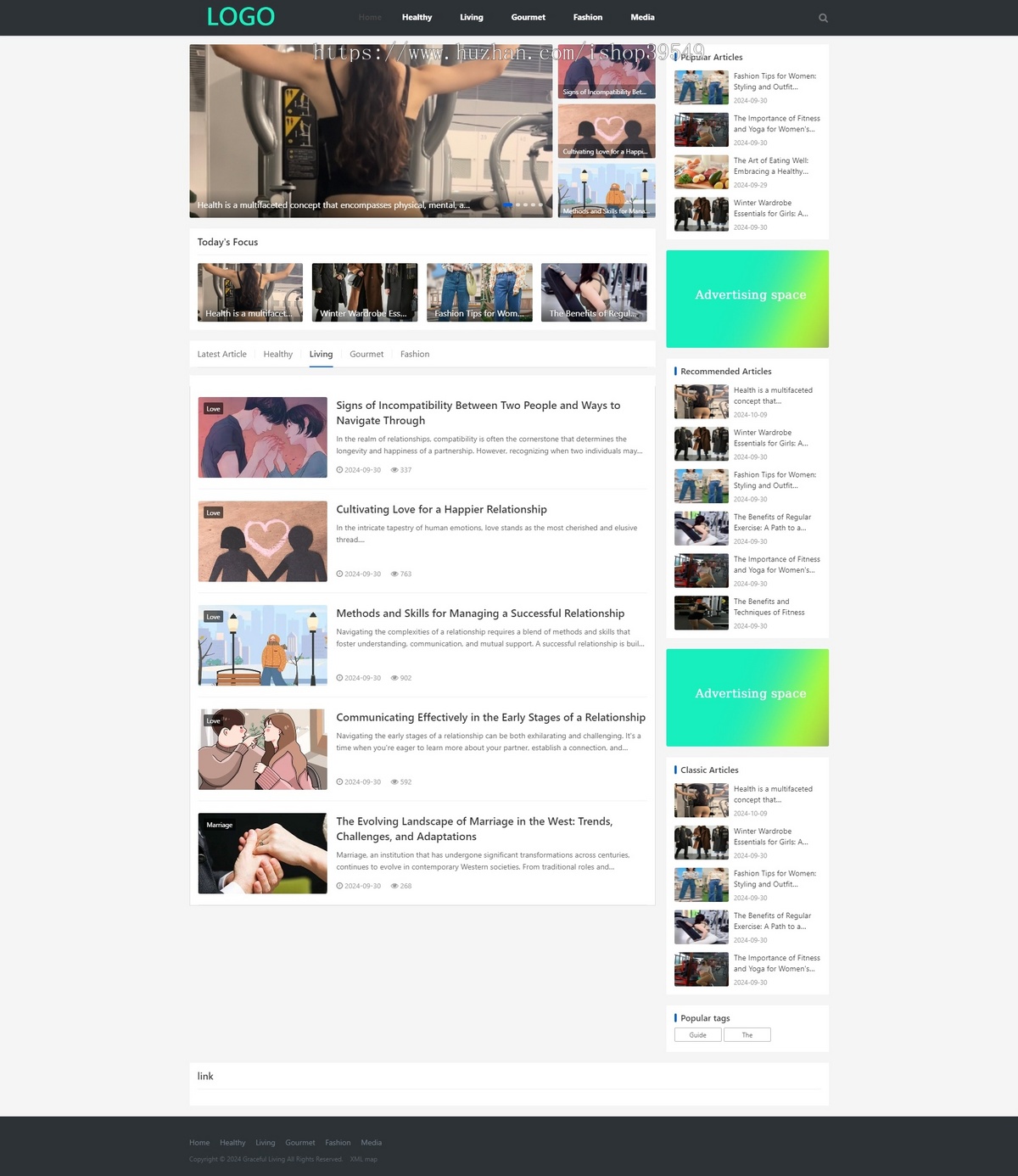 帝国cms7.5英文健康养生美食美容模板文章新闻资讯HTML5响应式布局博客新闻模板自适应