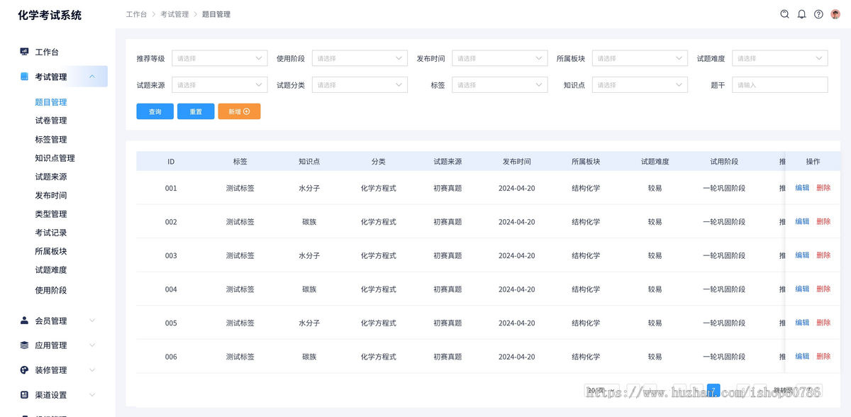 化学考试系统源码-化学题库管理（带成绩分析报告）