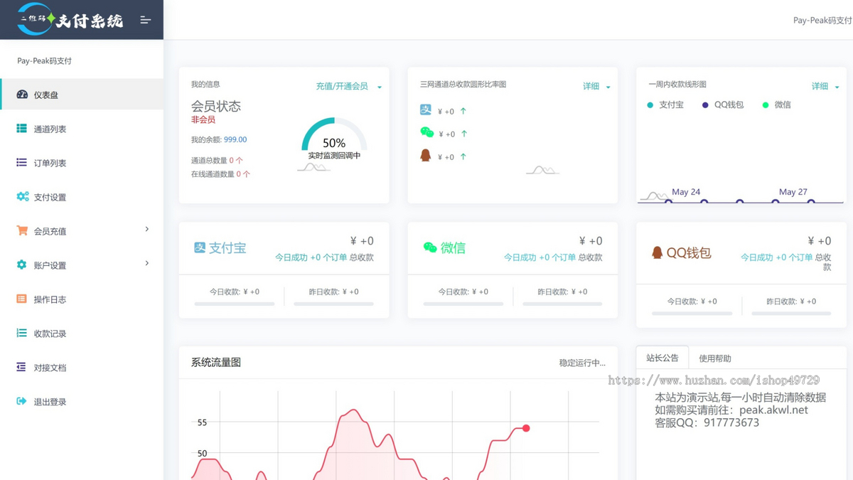 【三网免挂码支付系统】支付宝微信QQ个人免签约二维码收款即时到账系统-码支付