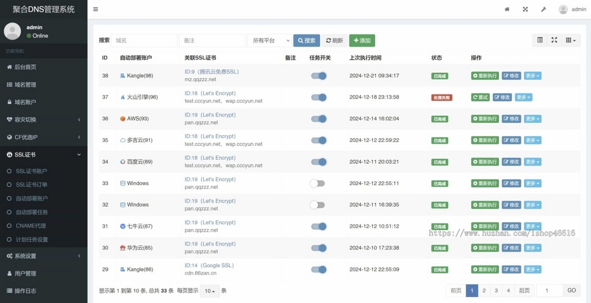 聚合DNS已更新SSL证书自动申请与部署功能