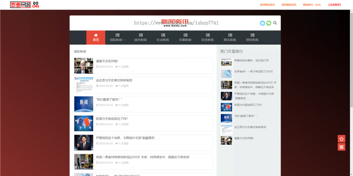 讯睿cms模板demo030响应式HTML5新闻博客文章资讯门户网站类红色大气企业通用网站模板