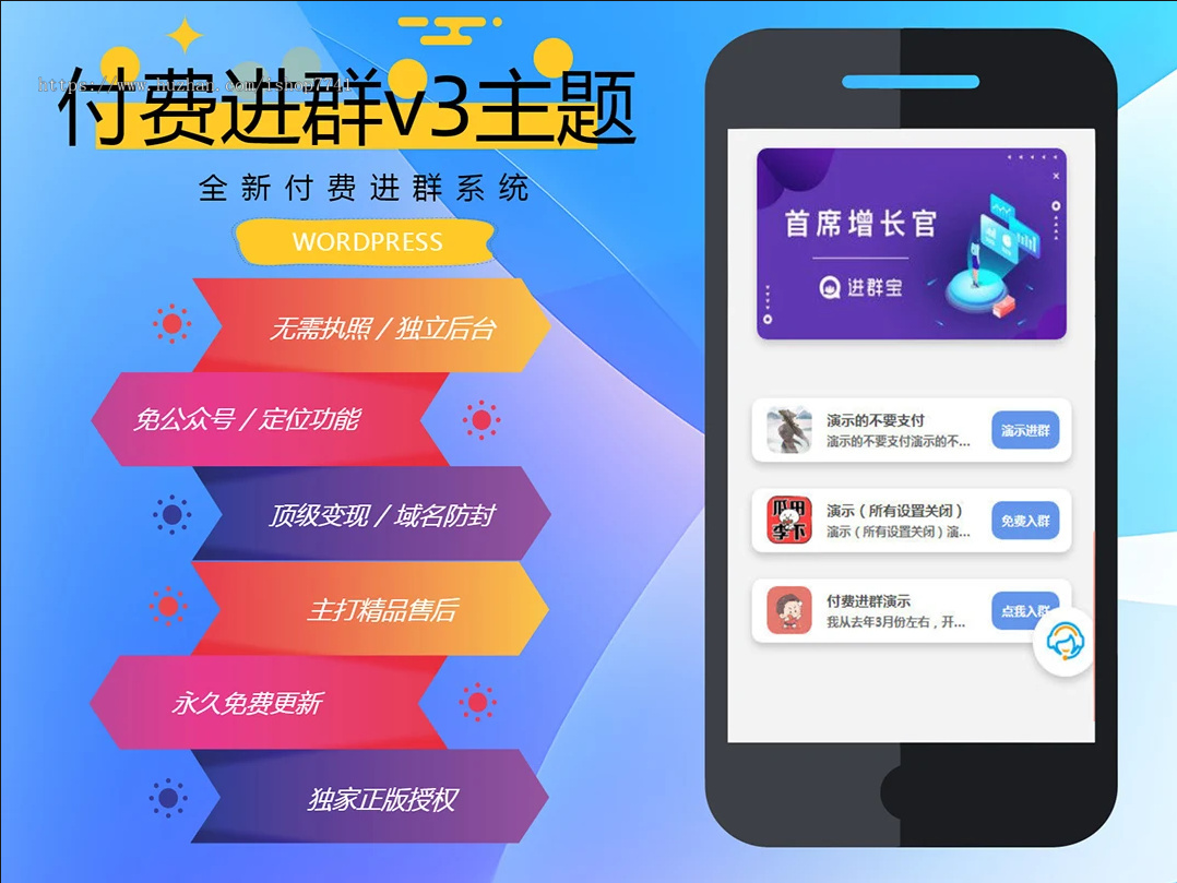 WordPress付费进群系统V3主题源码-无BUG开心版
