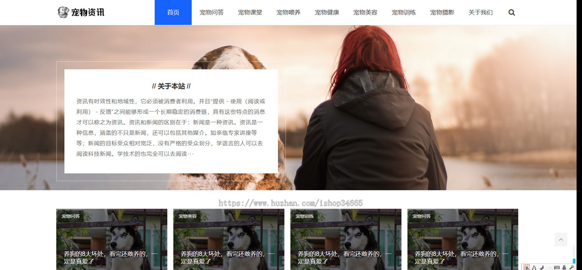 K145（自适应手机端）响应式宠物资讯类pbootcms网站模板 宠物博客经验网站源码下载