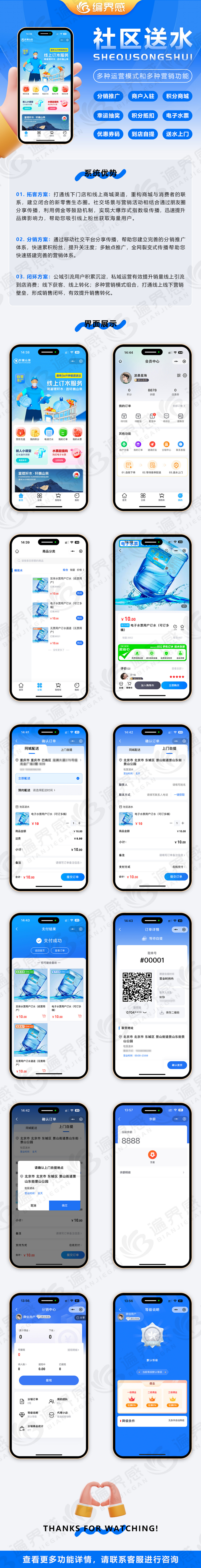 社区送水服务桶装水送水上门分销裂变推广支持商户入驻全国运营电子水票支持核销水票购