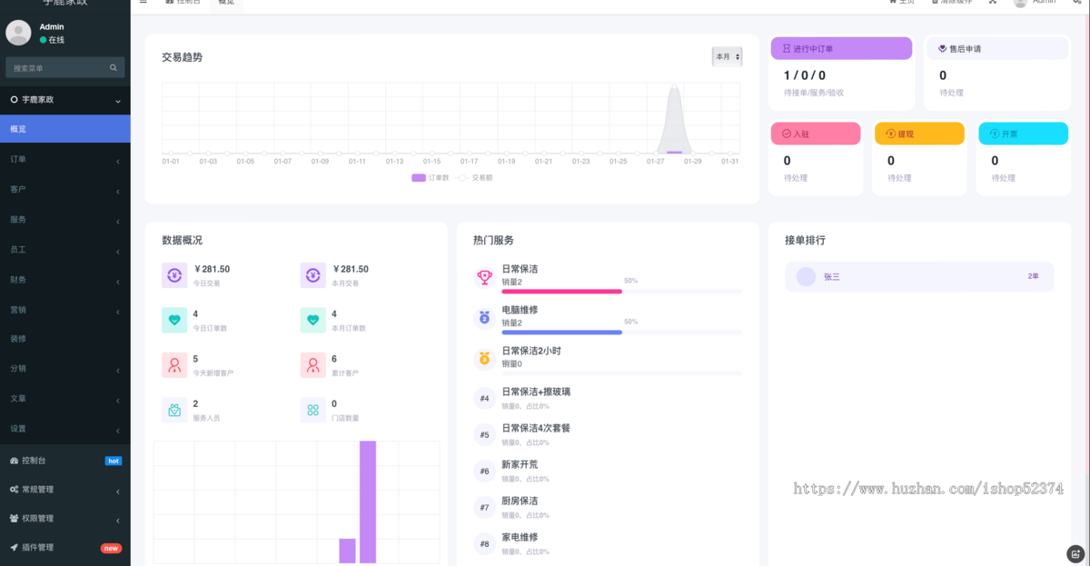 家政系统预约上门派单分销入驻积分储值次卡优惠券服务跟踪用户师傅双端微信小程序版本
